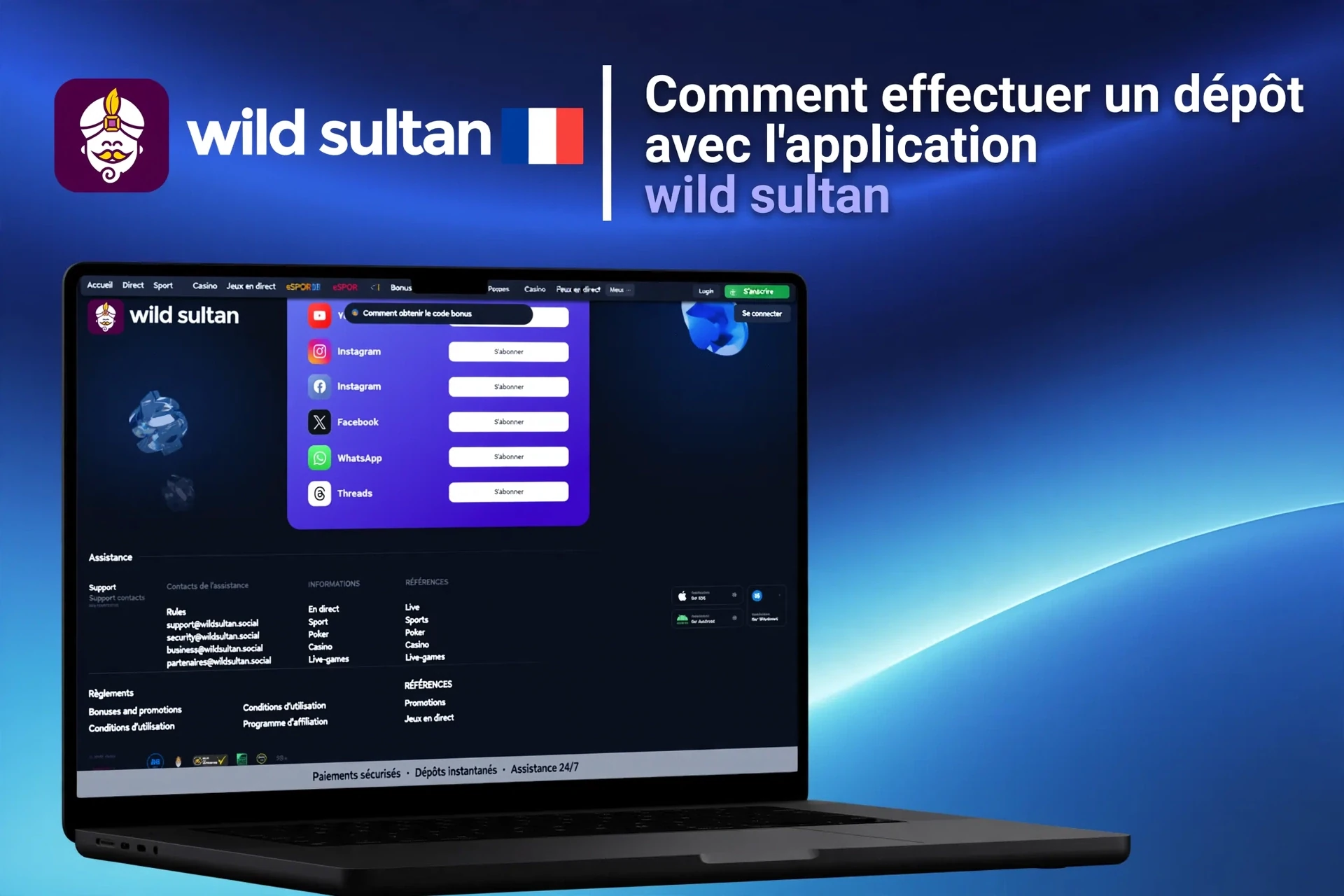 Processus d'inscription sur l'application mobile Casino Night avec options de connexion sociale