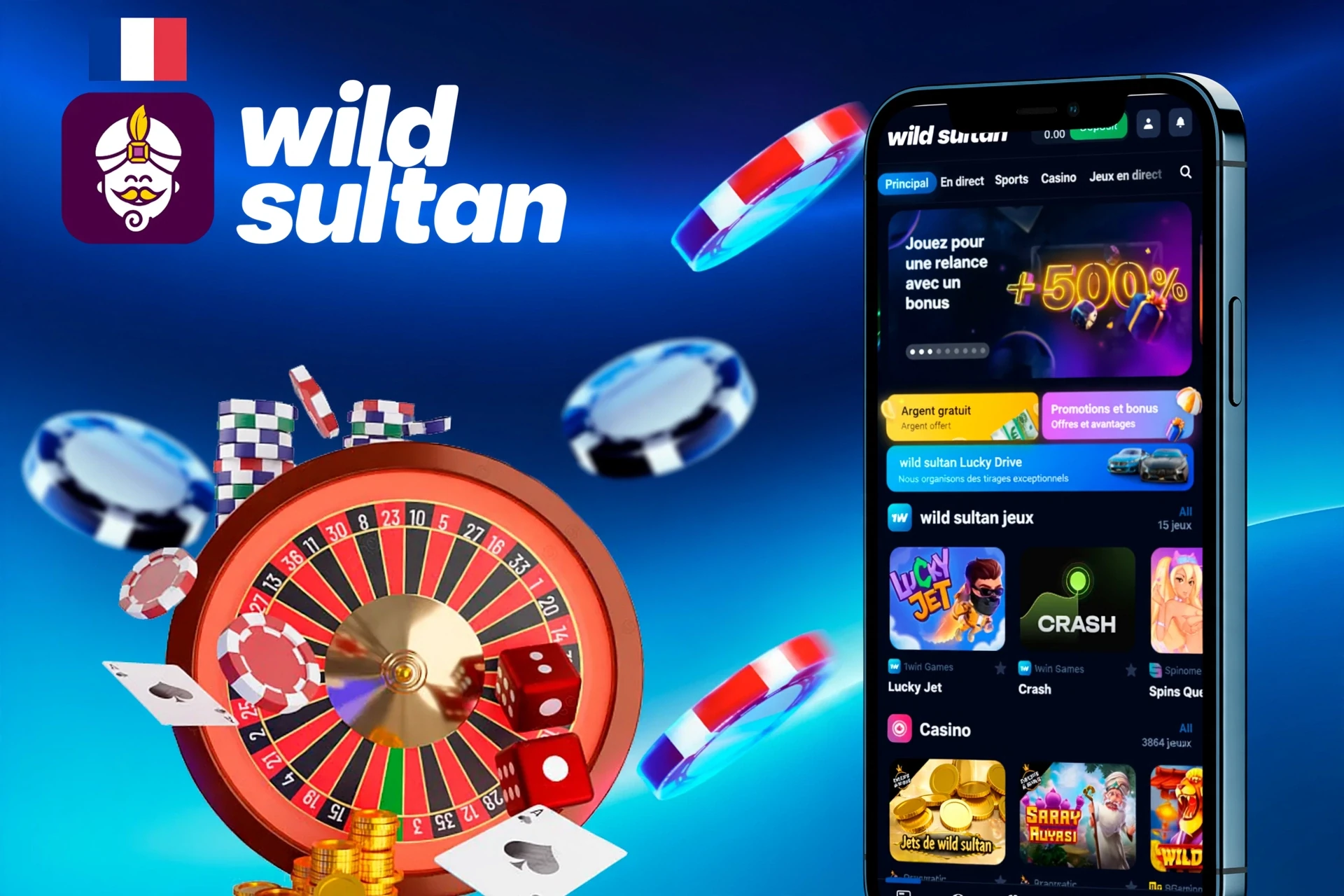 Version mobile de l'application Casino Night affichée sur des smartphones, offrant un accès rapide à diverses fonctionnalités de paris et de jeux