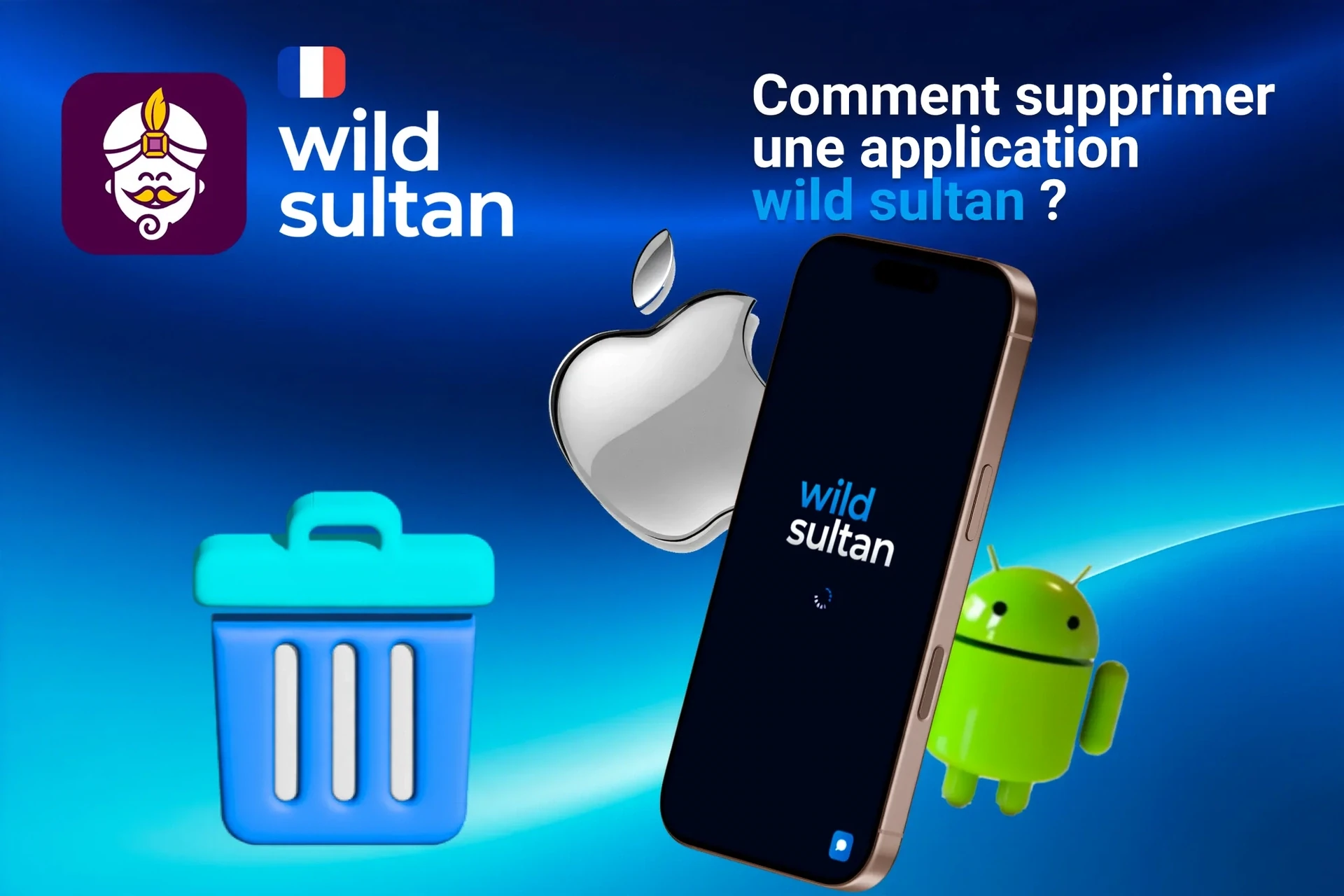 Instructions sur la façon de supprimer l'application des appareils iOS et Android, illustrées avec des icônes d'applications