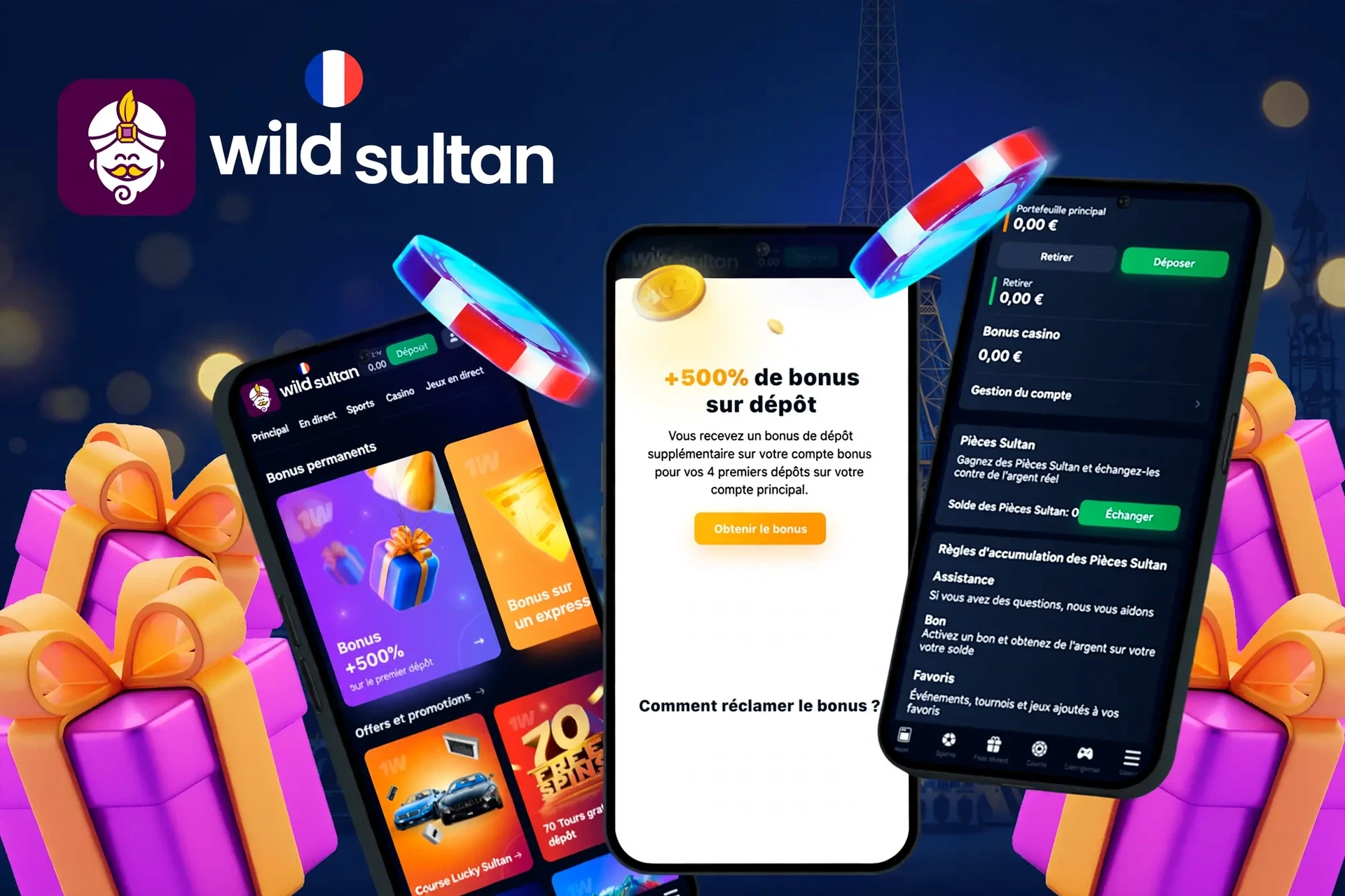app showing instructions to claim a 500% deposit bonus on mobile with colorful gaming elements