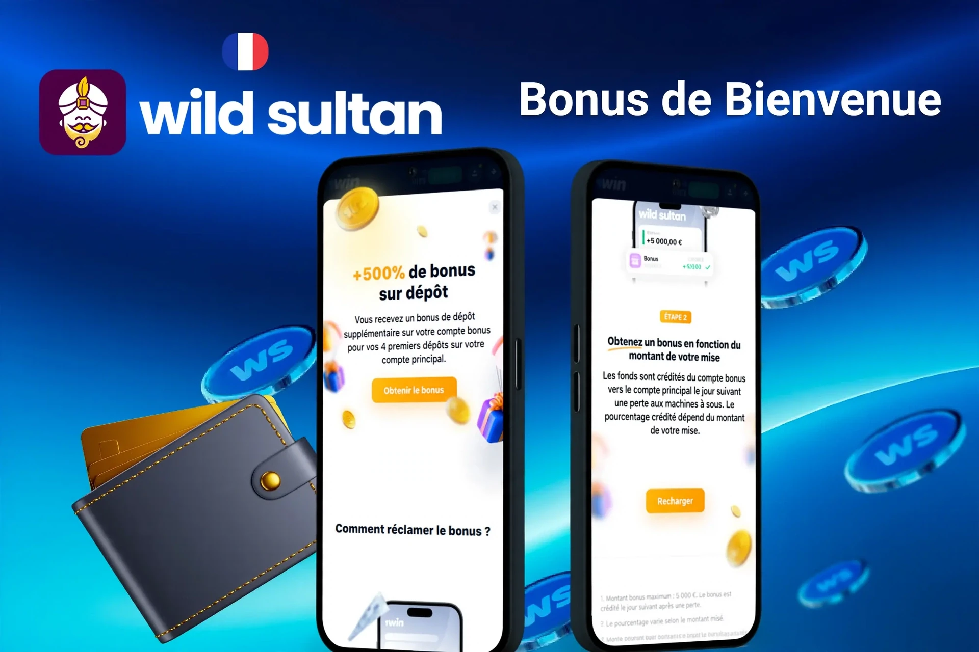 écran du bonus de bienvenue de Casino Night affichant le bonus de dépôt pour les premiers dépôts, présenté sur deux écrans mobiles
