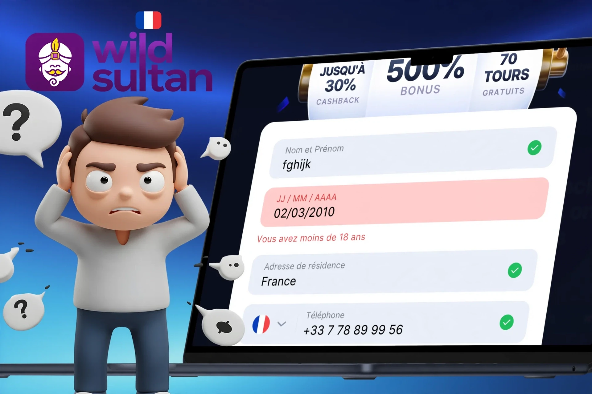 Description des difficultés possibles lors de l'inscription sur Casino Night